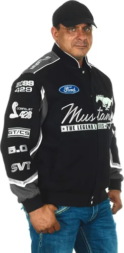 Vista 2 de JH DESIGN GROUP Chaqueta Ford Mustang para hombre abrigo de sarga de algodón bordado