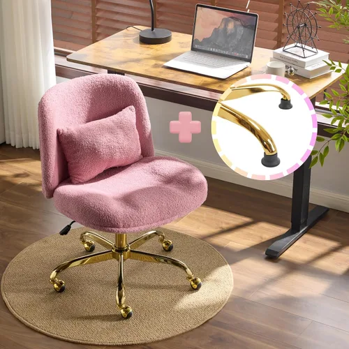 Vista 11 de VINGLI Silla de Oficina Ancha con Patas Cruzadas, Silla de Escritorio Ergonómica Buttprint Cómoda con Almohada y Base Dorada, Doble Uso con/sin