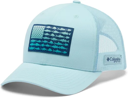 Vista 16 de Columbia Snapback de malla con bandera de pez PFG Negro y piedra oscura.
