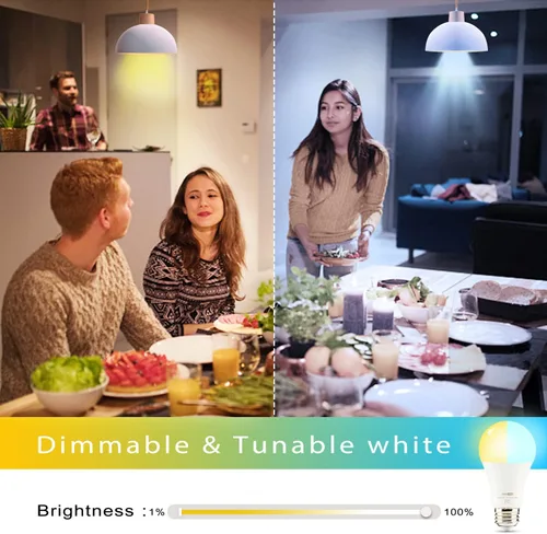 Vista 2 de Homevenus HVS - Bombillas inteligentes de 9 W, A19 E26, regulables, regulables, luz LED blanca cálida fría de 2500 K-6500 K, control por aplicación
