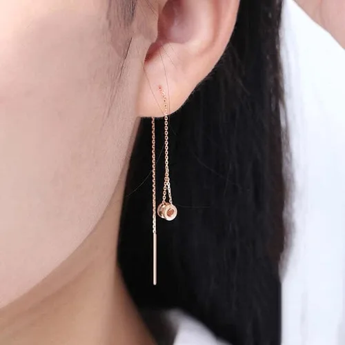 Vista 2 de SAGEKING 2024 New 585 Purple Gold New Small Cylindrical Tassel Ear Line Exquisite Original Earrings For Women14K Rose Gold Dinner Party Jewelry