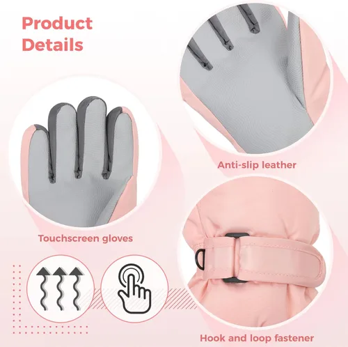 Vista 3 de Winter Ski Gloves for Women, Touchscreen Winter Gloves, Warm Water-Proof Gloves, Dream Pink Gloves, for Women Bike Riding Skiing Hiking Motorcycle