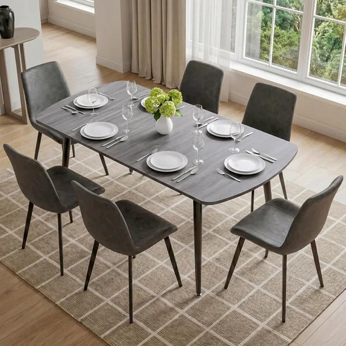 Vista 22 de HIPIHOM Juego de mesa de comedor de 47.2 pulgadas para 4, mesa de comedor de madera moderna, sillas de comedor de cuero, juego de 4 mesas y sillas