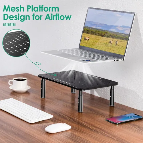 Vista 3 de La Jaco Elevadores de monitor para 2 monitores, soporte de monitor ajustable de 3 alturas con soporte para bolígrafo, elevador de monitor doble