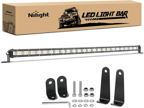 Vista 5 de Nilight 2 piezas de 7 pulgadas y 18 W ultra delgado de una sola fila LED de inundación barra de luz antiniebla, luz de trabajo para todoterreno