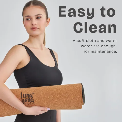 Vista 5 de LunaYena - Tapete de yoga de corcho, respetuoso con el medio ambiente, corcho natural antideslizante y base de goma no tóxica para mujeres