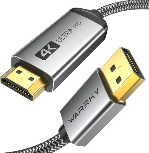 Vista 12 de Warrky Cable DisplayPort 4K a HDMI 3.3 pies [Caja de metal, cable de nylon] Transmisión unidireccional DP 1.2 computadora a pantalla HDMI 1.4