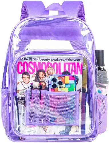 Vista 18 de AGSDON Mochila transparente, resistente bolsa transparente para libros, mochilas de PVC transparente para mujeres y hombres 17 negro transparente