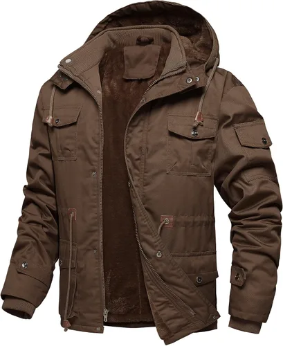 Vista 8 de Chaquetas gruesas de invierno para hombre, con forro polar, chaquetas gruesas con capucha, chaquetas de trabajo, abrigo de algodón militar