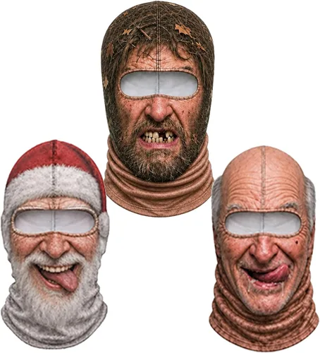 Vista 22 de Máscara de esquí de anciano, divertida y realista, con estampado 3D, para invierno, con cobertura del cuello, diseño envolvente, ajuste cómodo