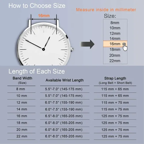 Vista 4 de WOCCI Correas de reloj elegantes, correas de repuesto de cuero genuino para hombres y mujeres, ancho de la correa 0.315 in, 0.394 in, 0.472 in