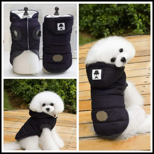 Vista 3 de Abrigo para perro Rdc con capucha para mascotas, abrigos para clima frío, ropa cálida para perro, ropa gruesa de invierno, chaqueta acogedora