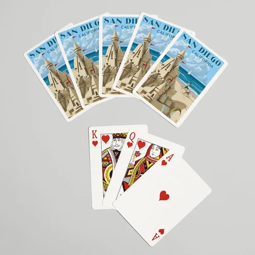 Vista 7 de Lantern Press San Diego, California, Castillo de arena (52 cartas de juego, baraja de cartas de tamaño póquer con comodines)