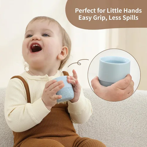 Vista 5 de Taza de silicona Moonkie para bebés 4 meses+ Pequeña taza de entrenamiento abierta para bebés con confeti Esencial para el destete guiado por