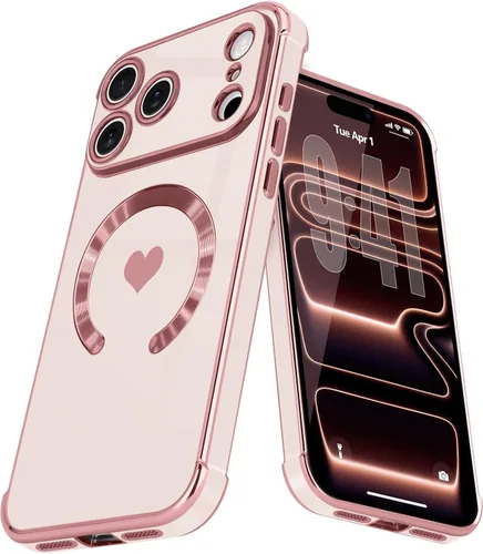 Vista 19 de Funda magnética para iPhone 13, para mujeres y niñas, chapado de lujo, lindo corazón de amor, cubierta trasera suave, protección completa de lente