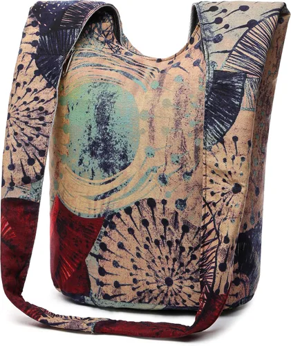 Vista 2 de Bolsa de hombro para mujer, de lona en estilo hippie/bohemio para llevar cruzada al hombro, disponible en diferentes colores y estampados