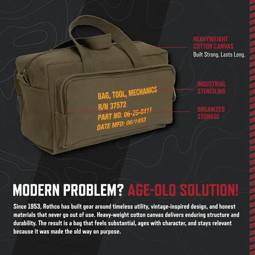 Vista 5 de Rothco 9113: Bolso de herramientas para mecánicos tipo G.I. con cremallera de bolsillo y sello militar