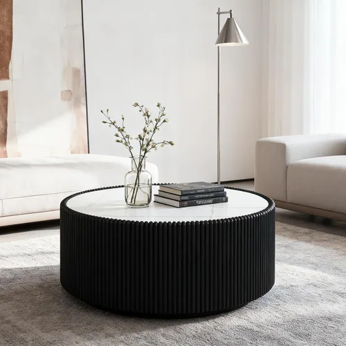 Vista 32 de Mesa de centro moderna, mesa de té central circular de 15.75 pulgadas, mesa de cóctel, mesas de centro redondas cilíndricas para sala de estar