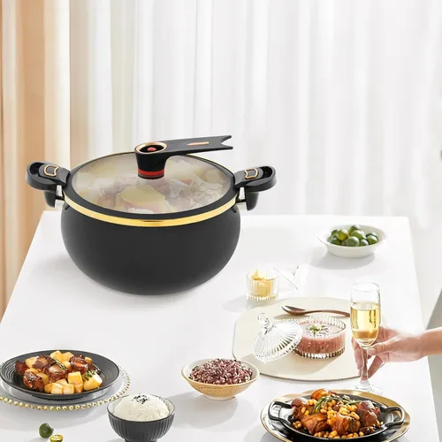 Vista 6 de Olla a presión micro de 8.45 cuartos de galón, antiadherente, utensilios de cocina para microondas, olla versátil con tapa, olla grande inferior