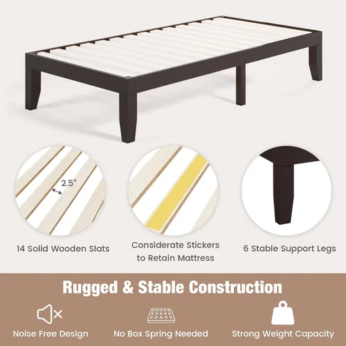 Vista 4 de Giantex Marco de Cama de Plataforma de Madera Individual de 14 Pulgadas, Base de Colchón Minimalista con Madera de Caucho Sólida, Soporte