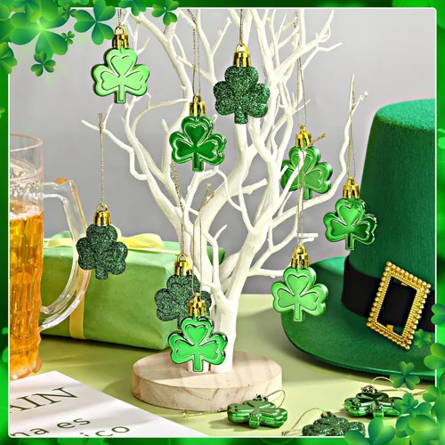 Vista 7 de JULMELON 36 Piezas Adornos de Tréboles del Día de San Patricio, Adornos de Mini Árbol, Decoración de Trébol Verde para Mesa de Comedor, Estante