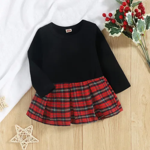 Vista 5 de Conjunto de 2 piezas de pantalones de manga larga para niñas pequeñas, manga larga, retazos, a cuadros, princesa, elástico