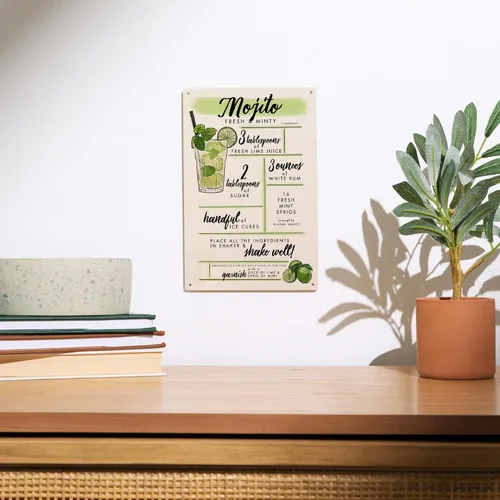 Vista 2 de Lantern Press 6x9 Inch Wood Sign, Ready to Hang Wall Decor, Mojito, Cocktail Recipe