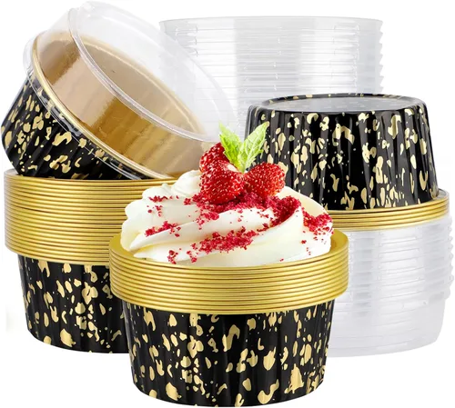 Vista 15 de EUSOAR Vasos para cupcakes con tapas, paquete de 50 forros para magdalenas de 5 onzas de colores surtidos, moldes desechables de papel de aluminio 5