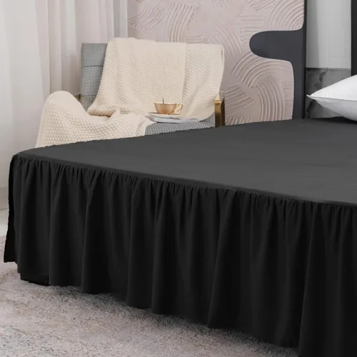 Vista 6 de TSUTOMI Falda de Cama Negra Tamaño Twin con Volantes y Esquinas Divididas, Falda de Cama Twin Caída de 12 Pulgadas, Falda de Cama Tamaño Twin Negra