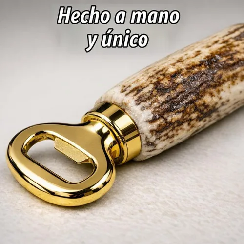 Vista 4 de Abrebotellas hecho a mano con cuernos de ciervo, tono dorado Abridor de cerveza rústico, hecho en Texas, asta natural de 4 a 7 pulgadas, caja