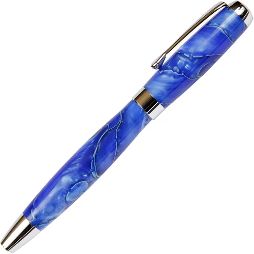 Vista 4 de Pluma estilográfica Toscana, cuerpo brillante marmoleado azul y perla