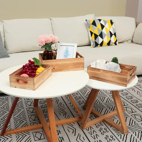 Vista 8 de PHOENANCEE Cajas de madera para exhibición, cajas decorativas rústicas de almacenamiento, juego de 3, caja anidable de madera con asas, cesta