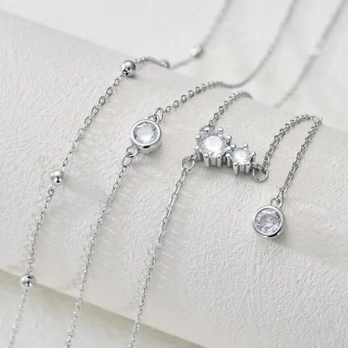 Vista 4 de Collar bohemio en capas de plata de ley triple 3 apilados barra vertical triangular collares largos en capas joyería de Navidad regalos para mujer