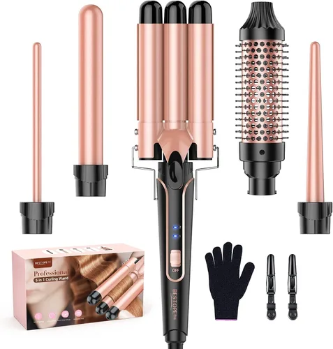 Vista 6 de Waver - Varita rizadora BESTOPE PRO 5 en 1 con 3 barriles para mujer, rizador de pelo de calentamiento rápido en todo tipo de cabello, regalos