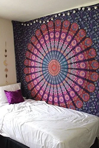 Vista 28 de Popular Handicrafts - Tapiz para colgar en la pared con diseño hippie de mandala bohemia, psicodélico, indio de pavo real, para meditación, gitano