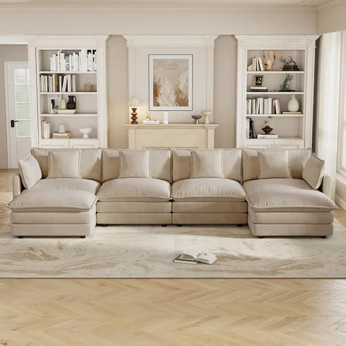 Vista 18 de Sofá modular de felpilla de 111.4 pulgadas, moderno juego de sofá de 3 asientos con asiento profundo, cómodo sofá nube con cojín de espuma doble
