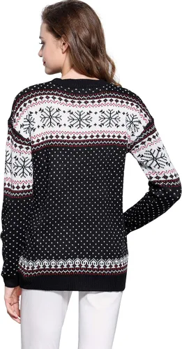 Vista 3 de v28 - Suéter para mujer, diseño de copos de nieve y reno navideño