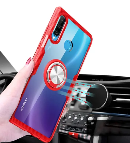 Vista 3 de SORAKA Funda transparente para Huawei P30 Lite con soporte de anillo, funda delgada transparente de policarbonato duro para Huawei P30 Lite