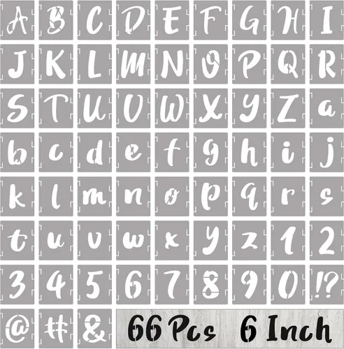 Vista 13 de BAMIDELE Plantillas de letras de 1 pulgada y números, kit de plantillas de dibujo entrelazadas de 66 piezas de plástico reutilizable, plantillas