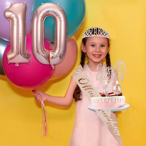 Vista 5 de Decoraciones de cumpleaños número 10 para niña, juego de velas con forma de corona 10º