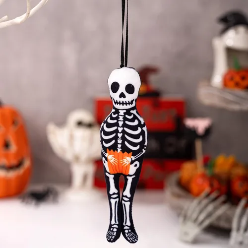 Vista 6 de Juego de 4 adornos para árbol de Halloween, gato negro, calabaza, esqueleto, fantasma, decoraciones colgantes para fiestas de vacaciones, decoración