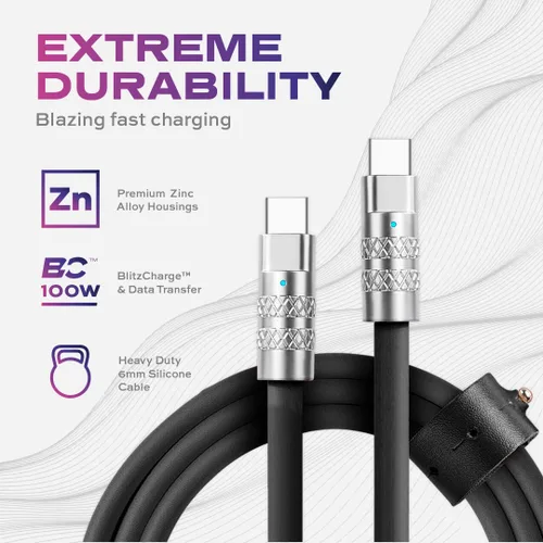 Vista 4 de Statik TsumoCharge - Cable USB C a USB C de 100 W de carga rápida, silicona resistente e irrompible, soporta transferencia de datos cable tipo C a