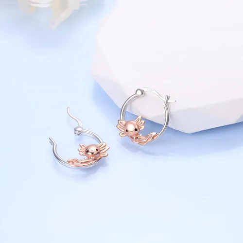 Vista 2 de Aretes de aro de plata de ley 925 con diseño de animales y naturaleza para mujeres, adolescentes, niñas, pequeños unicorniobúho, aretes de aro