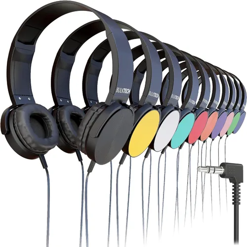 Vista 9 de Paquete de 5 auriculares de cuero con cable sobre la oreja con conector de 3.5mm, carcasa metálica ovalada, negro