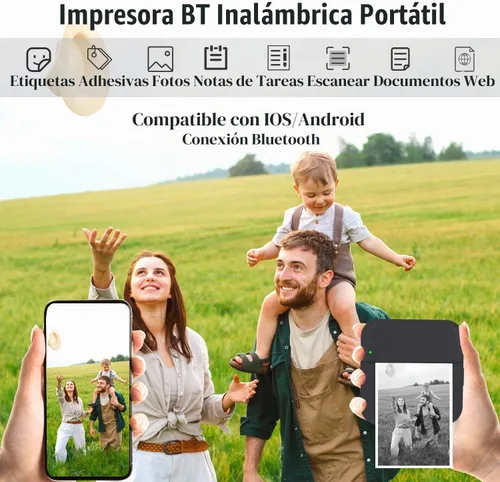 Vista 6 de Mini Impresora Térmica de Pegatinas sin Tinta con 14 Rollos de Papel, Compatible con iPhone/Teléfono Android/Tableta, Mini Impresora de Bolsillo