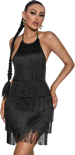 Vista 5 de SheIn Vestido corto sin mangas con flecos sin espalda sin mangas con borlas para mujer
