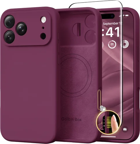 Vista 103 de GolbinBox Funda magnética para iPhone 17, compatible con MagSafe, cubierta de silicona integrada para control de cámara, funda de silicona líquida a