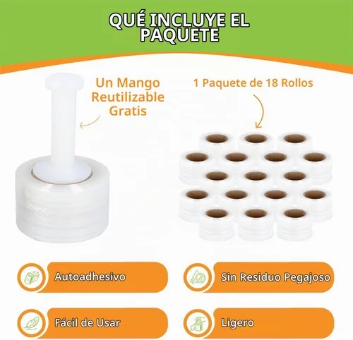 Vista 4 de PSBM Mini película elástica con mango de plástico de 3 pulgadas x 1000 pies