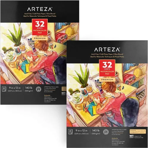 Vista 9 de ARTEZA Papel de acuarela, 20 hojas, almohadillas de papel redondas de 7 pulgadas de diámetro, 140 lb/300 g/m², 100% algodón, papel de arte prensado