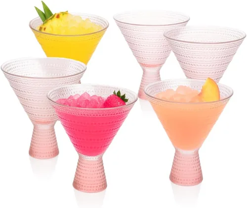 Vista 10 de LEMONSODA Hobnail Copas de Martini Rosa/Transparente Copas de Cóctel Vintage (9oz) para Martini, Cóctel, Margarita, Cosmopolitan, Manhattan